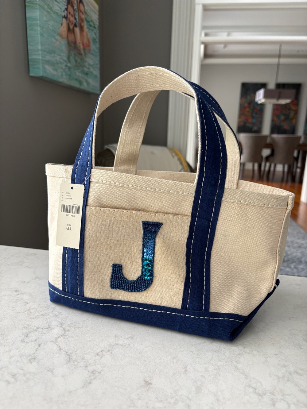 Maeve Blue Sequin & Bead 'J' Tote Accent